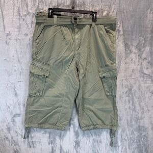 XRay Jeans Men's Shorts Cargo Leaf Green 38 Belted Military Y2K Vibe X Ray